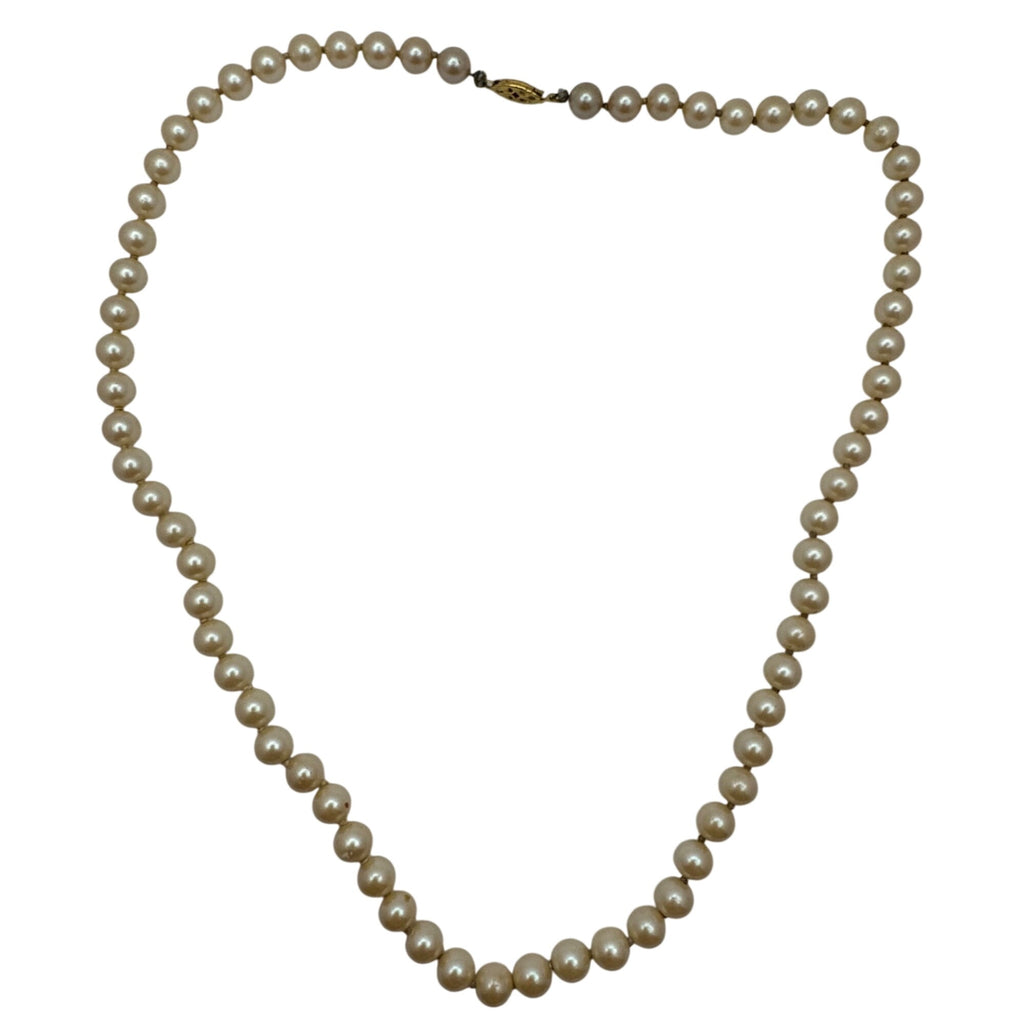 14k Gold Clasp Pearl Necklace Vintage Faux Classic Prom Wedding 22" White Beads