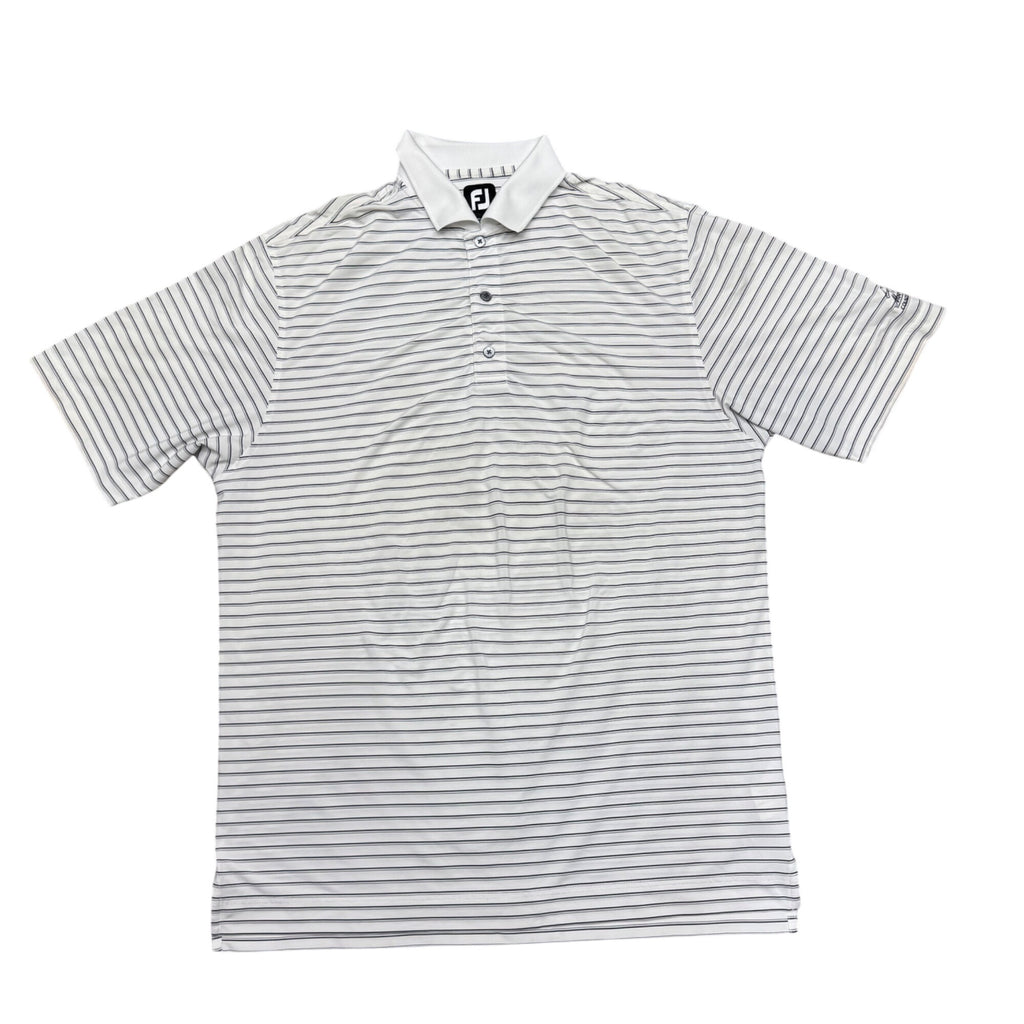 FootJoy Mens Large White Black Casual Striped Golf Polo Shirt Lightweight Sport