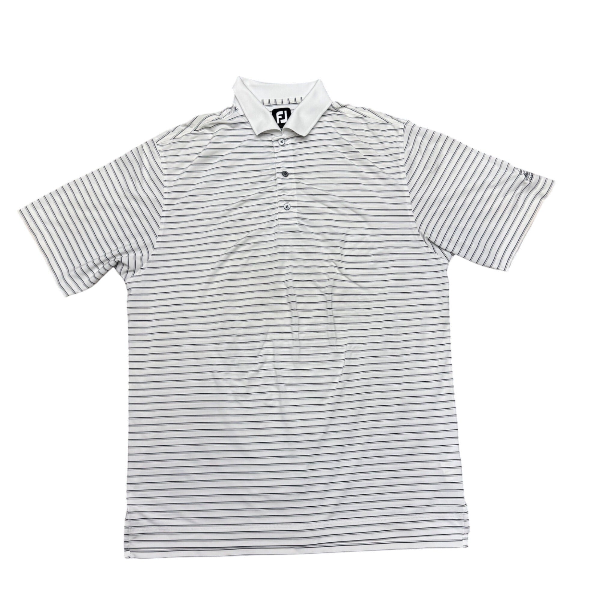 FootJoy Mens Large White Black Casual Striped Golf Polo Shirt Lightweight Sport