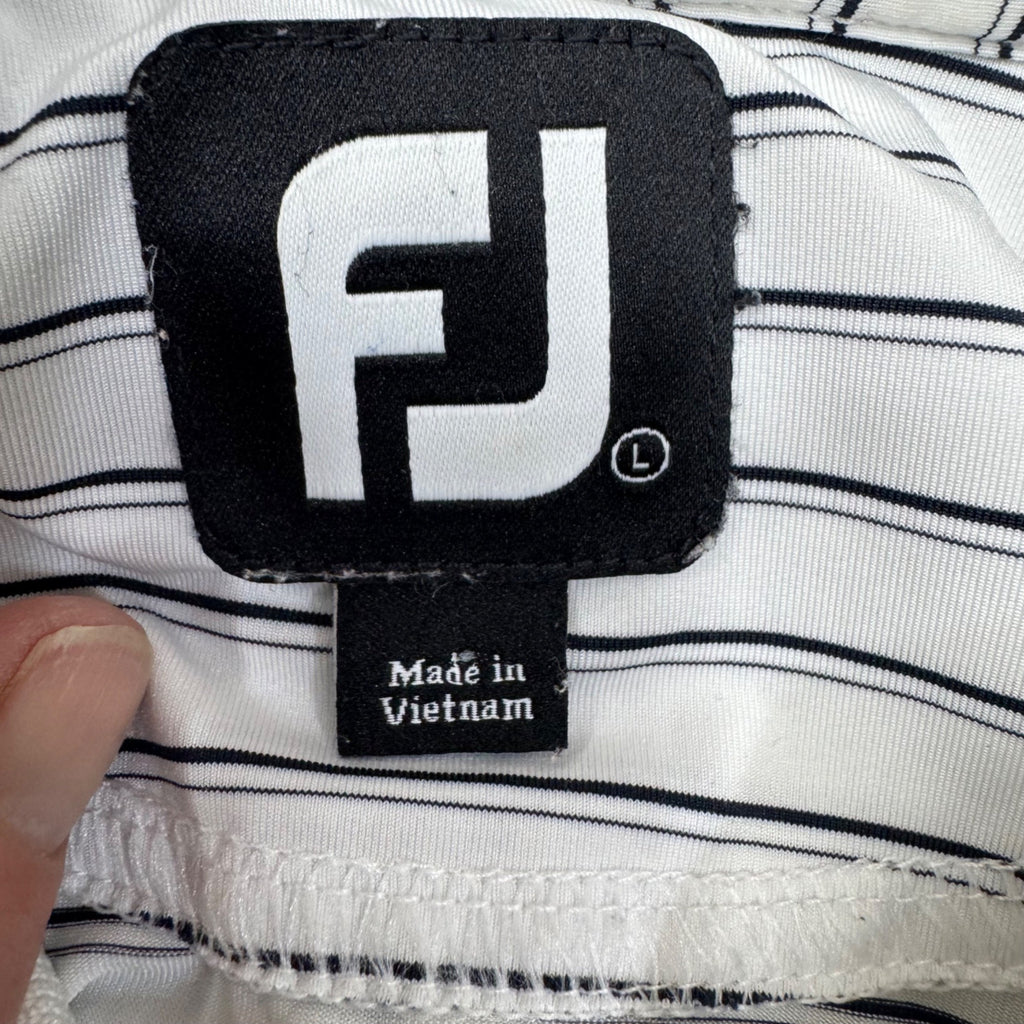 FootJoy Mens Large White Black Casual Striped Golf Polo Shirt Lightweight Sport