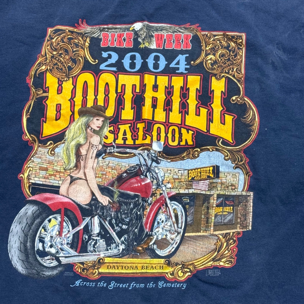 Boot Hill Saloon 2004 Bike Week Navy T-Shirt XXL 100% Cotton Made In Honduras