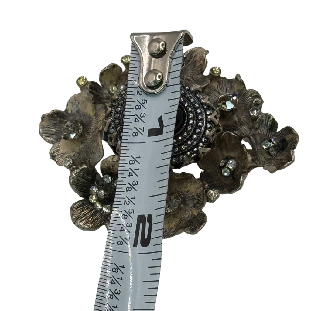 Rare DeNicola Vintage Flower Brooch 3d Black Cabochon & Rhinestones 2” Art Deco