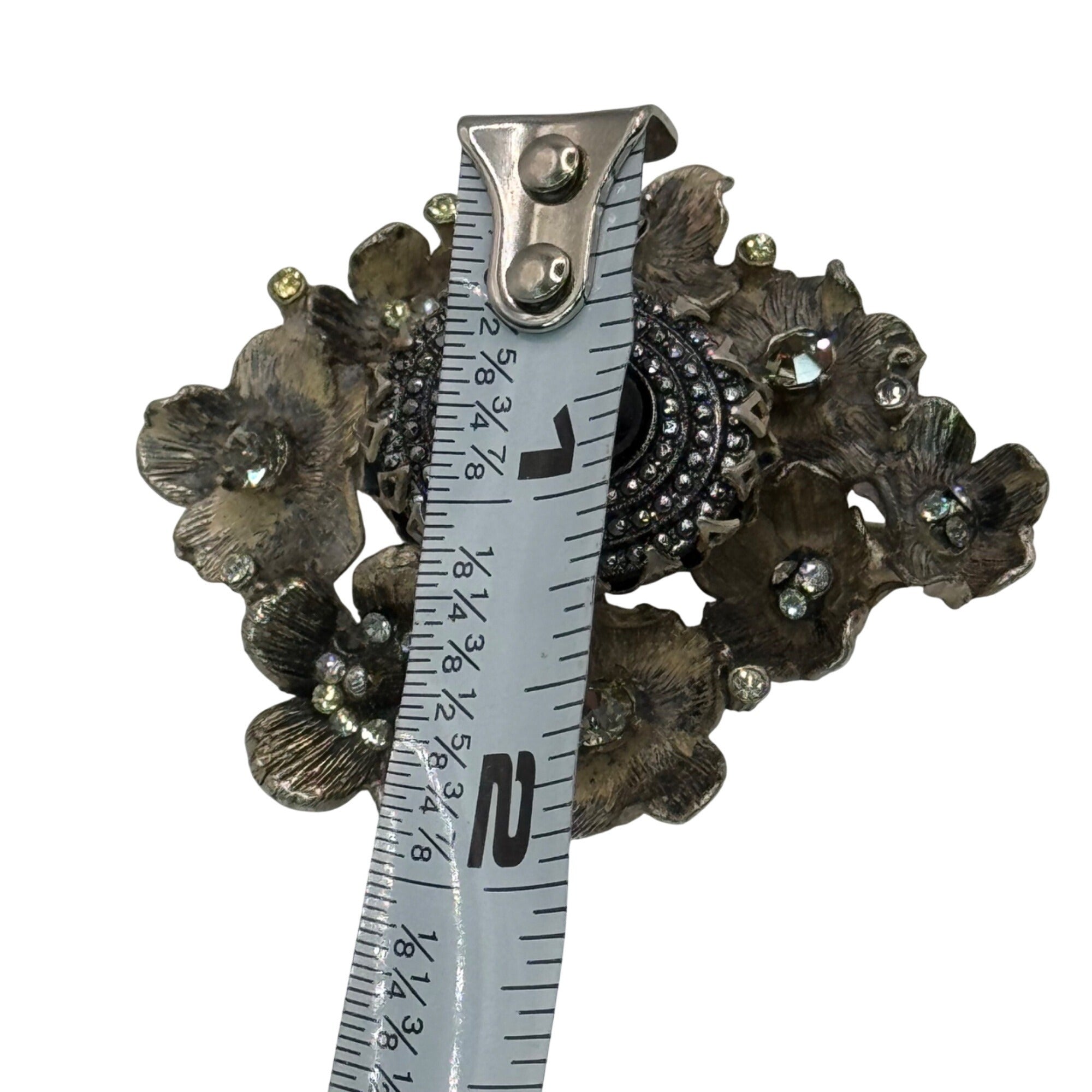 Rare DeNicola Vintage Flower Brooch 3d Black Cabochon & Rhinestones 2” Art Deco