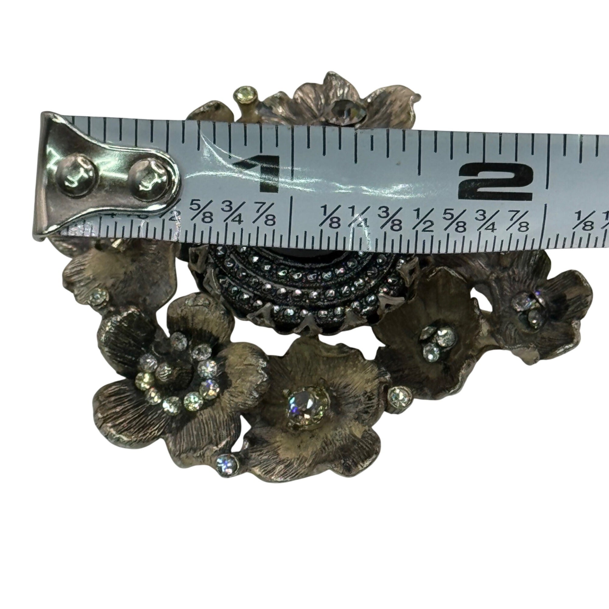 Rare DeNicola Vintage Flower Brooch 3d Black Cabochon & Rhinestones 2” Art Deco