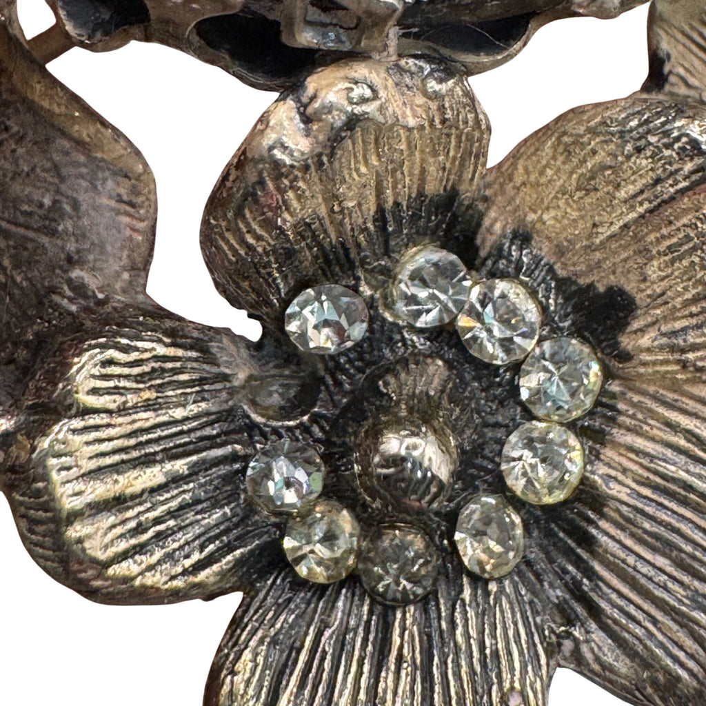 Rare DeNicola Vintage Flower Brooch 3d Black Cabochon & Rhinestones 2” Art Deco