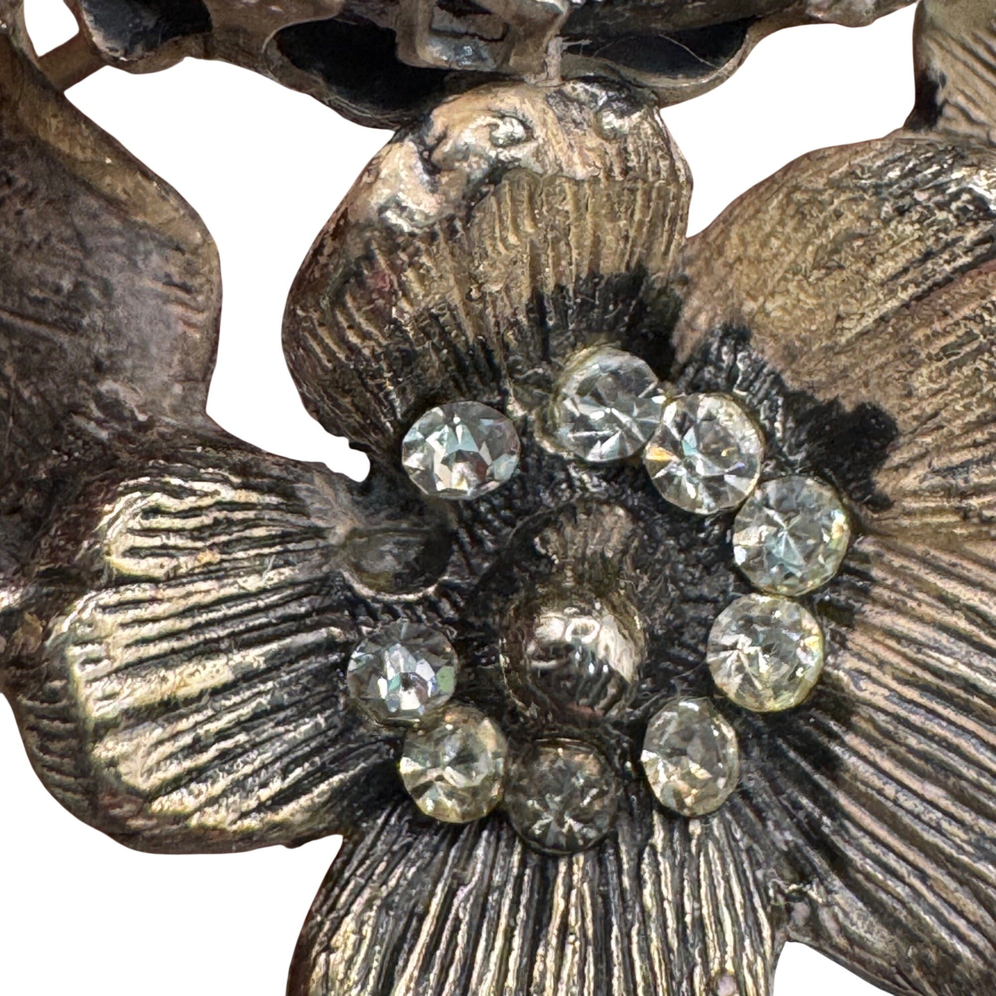 Rare DeNicola Vintage Flower Brooch 3d Black Cabochon & Rhinestones 2” Art Deco