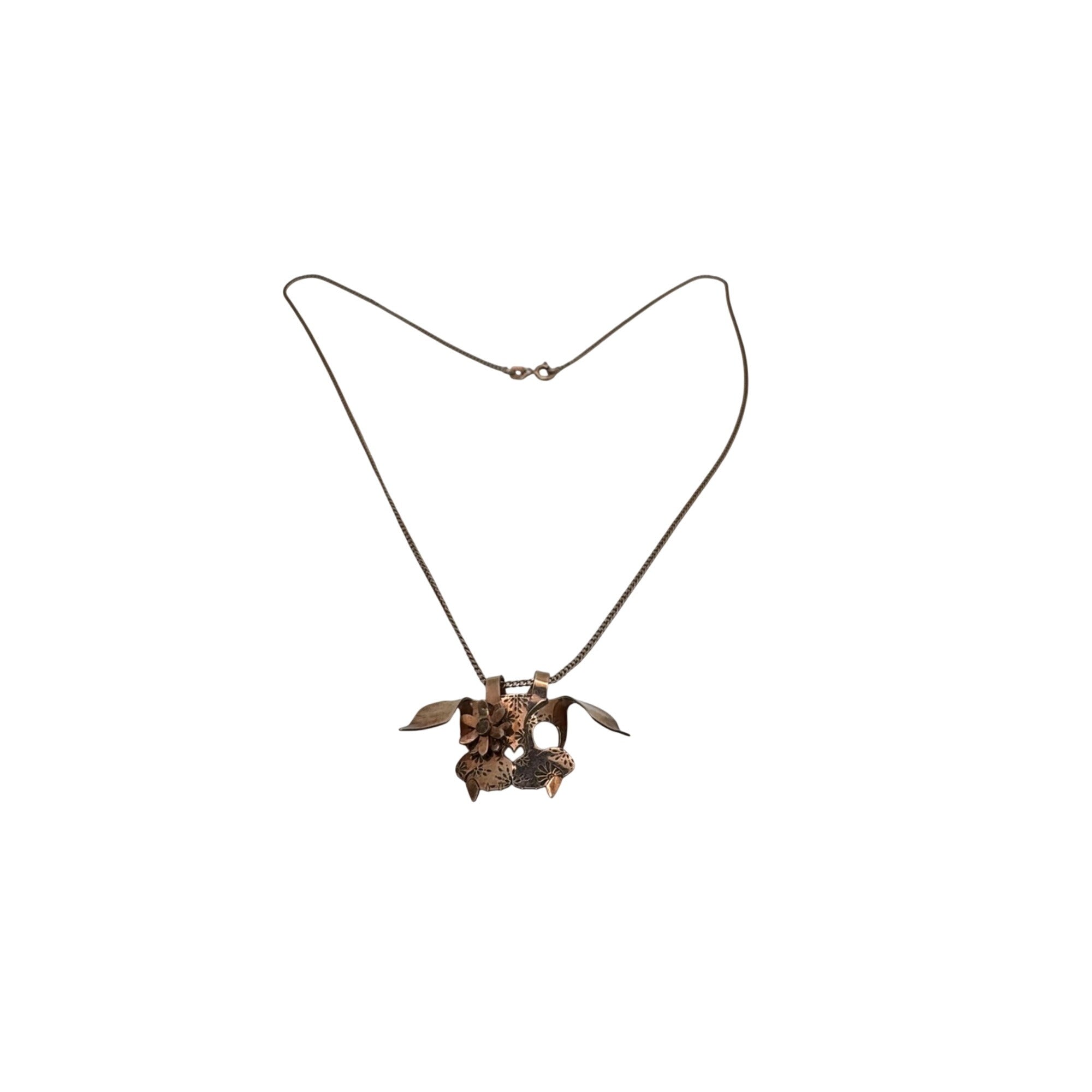 Bad Bunny Mask Pendant Sterling Silver Necklace Floral Heart18" Pop Culture Y2K