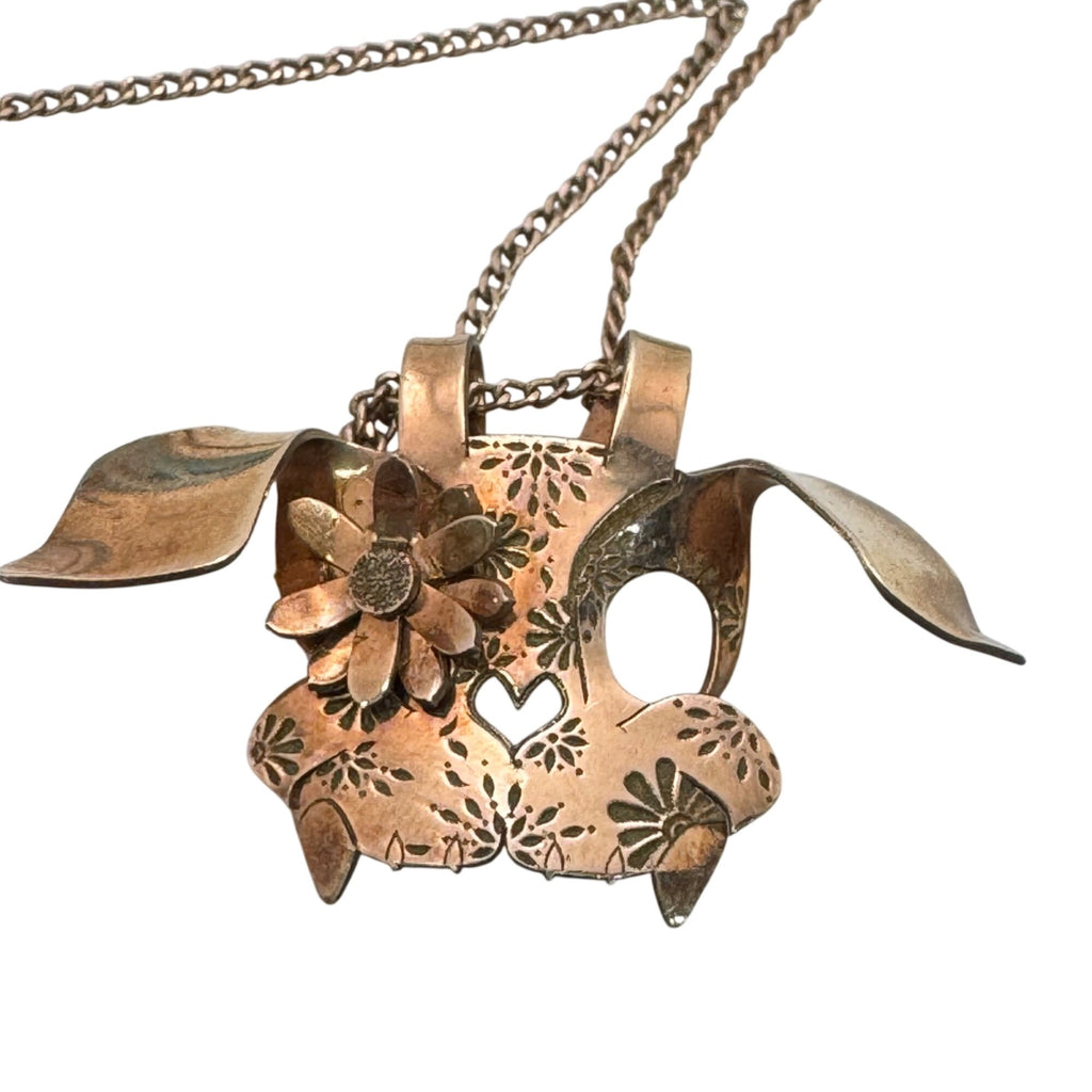 Bad Bunny Mask Pendant Sterling Silver Necklace Floral Heart18" Pop Culture Y2K