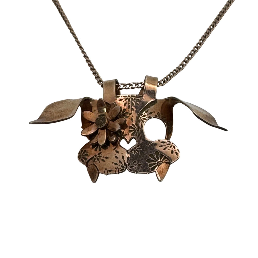 Bad Bunny Mask Pendant Sterling Silver Necklace Floral Heart18" Pop Culture Y2K