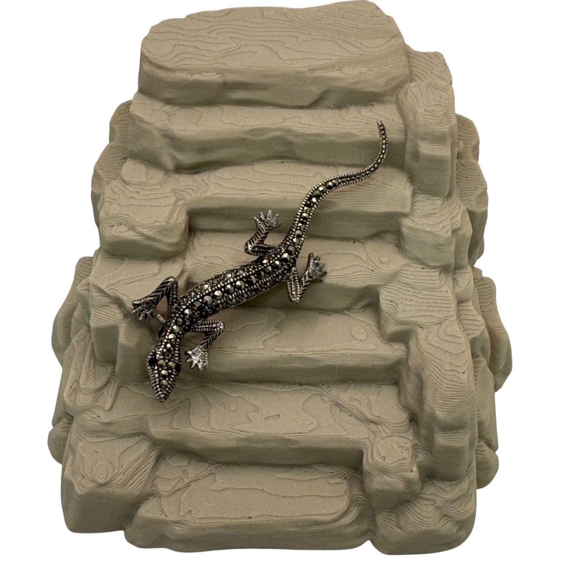 Lizard Gecko Brooch Sterling Silver 925 Marcasite 2.75" Vintage Art Deco