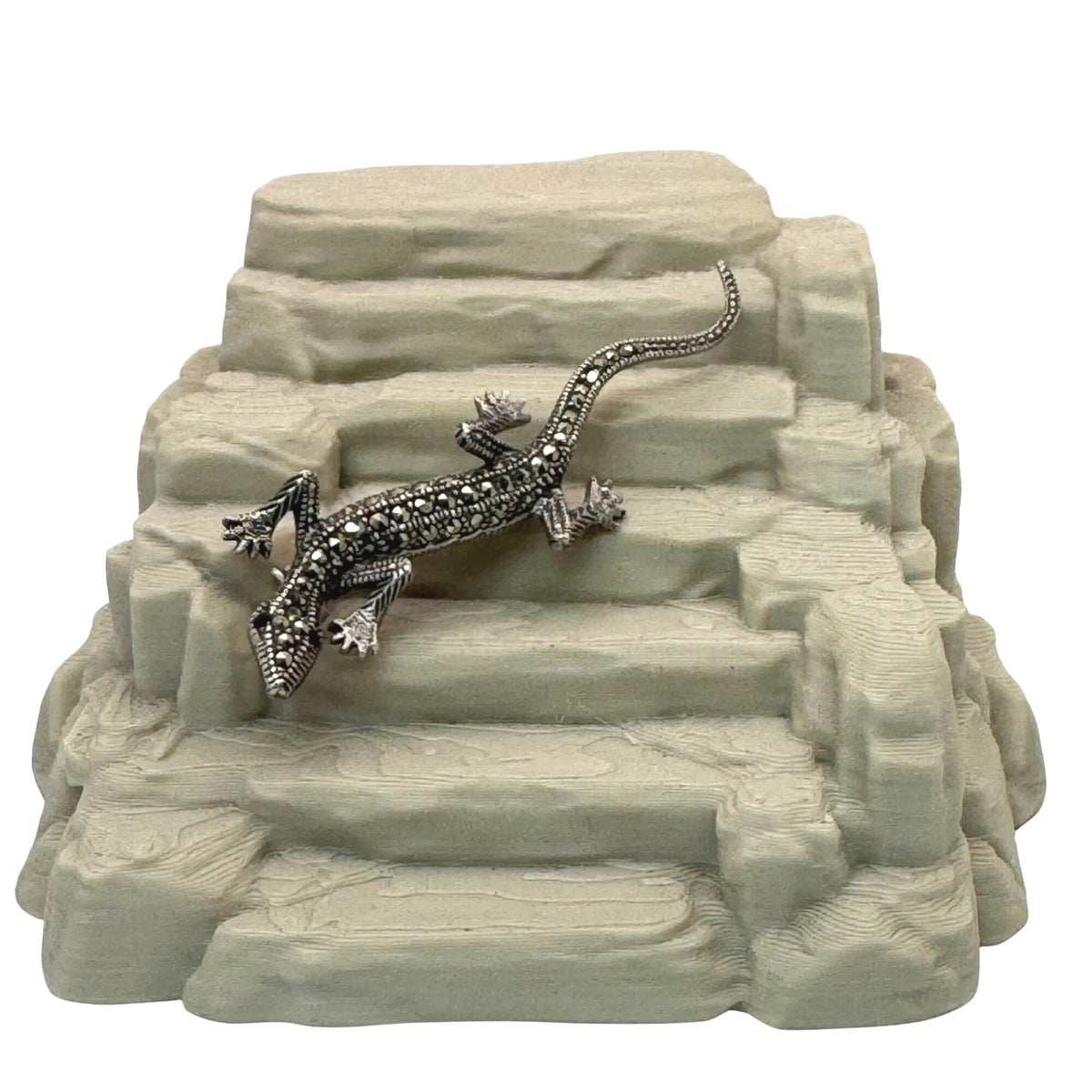 Lizard Gecko Brooch Sterling Silver 925 Marcasite 2.75" Vintage Art Deco