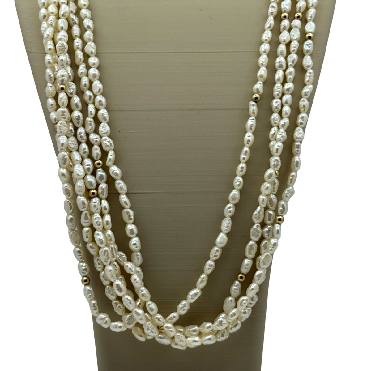14k Natural Seed Pearl Multi-Strand Layered Freshwater Necklace Gold Beads 32"
