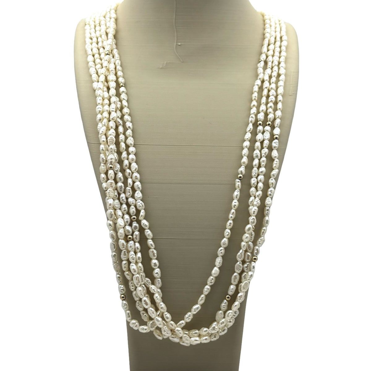 14k Natural Seed Pearl Multi-Strand Layered Freshwater Necklace Gold Beads 32"