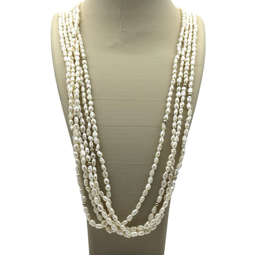 14k Natural Seed Pearl Multi-Strand Layered Freshwater Necklace Gold Beads 32"