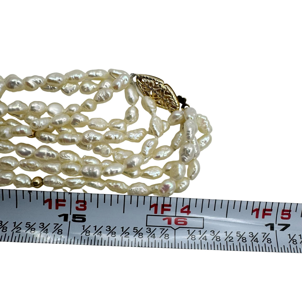 14k Natural Seed Pearl Multi-Strand Layered Freshwater Necklace Gold Beads 32"