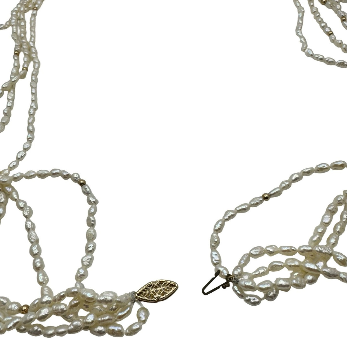 14k Natural Seed Pearl Multi-Strand Layered Freshwater Necklace Gold Beads 32"