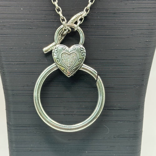 Brighton Toggle Necklace Heart Charm Crystal Silver-Tone 34” Gold Reversible ID