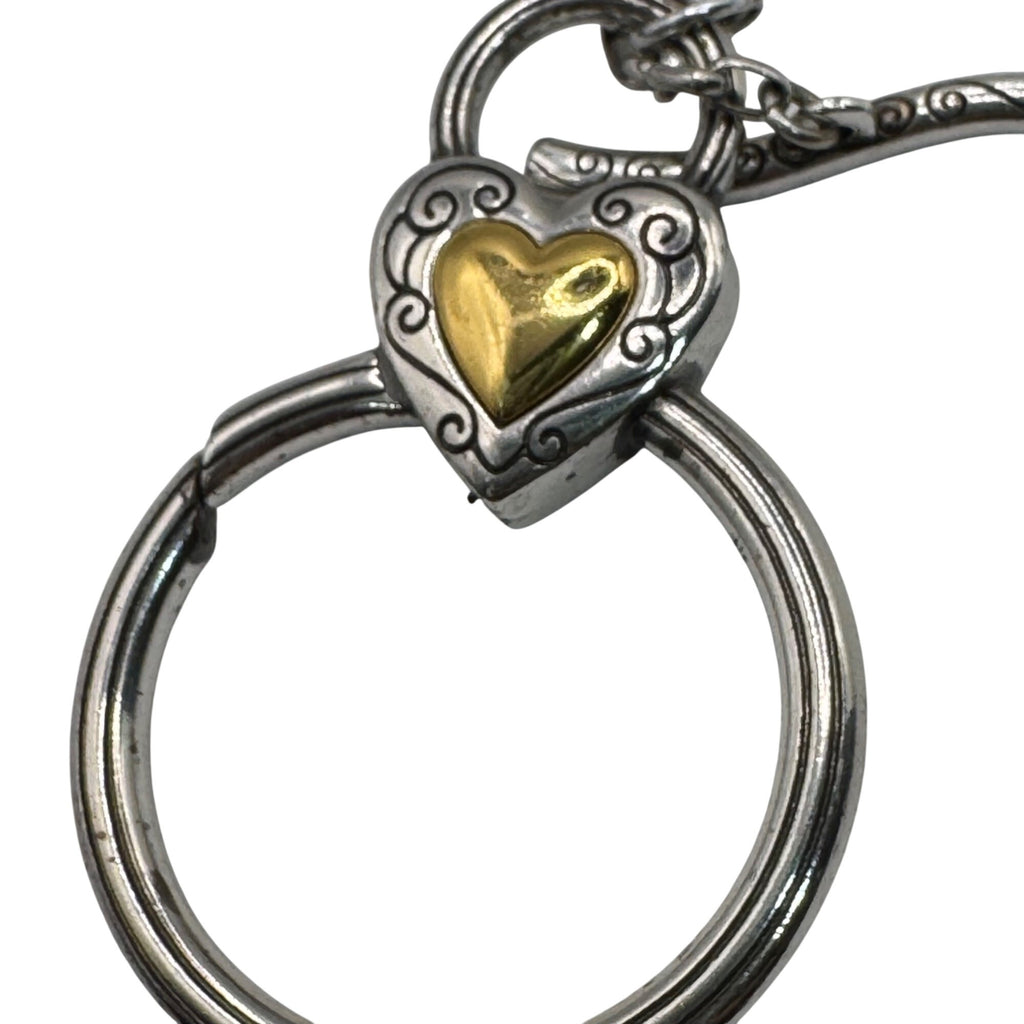 Brighton Toggle Necklace Heart Charm Crystal Silver-Tone 34” Gold Reversible ID
