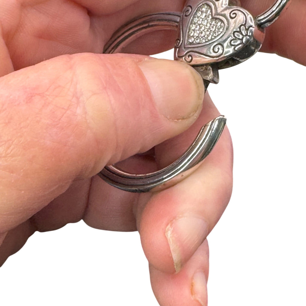 Brighton Toggle Necklace Heart Charm Crystal Silver-Tone 34” Gold Reversible ID
