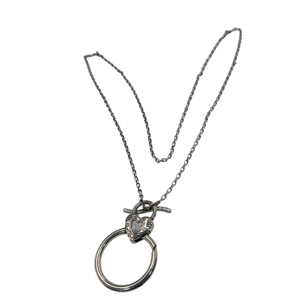 Brighton Toggle Necklace Heart Charm Crystal Silver-Tone 34” Gold Reversible ID