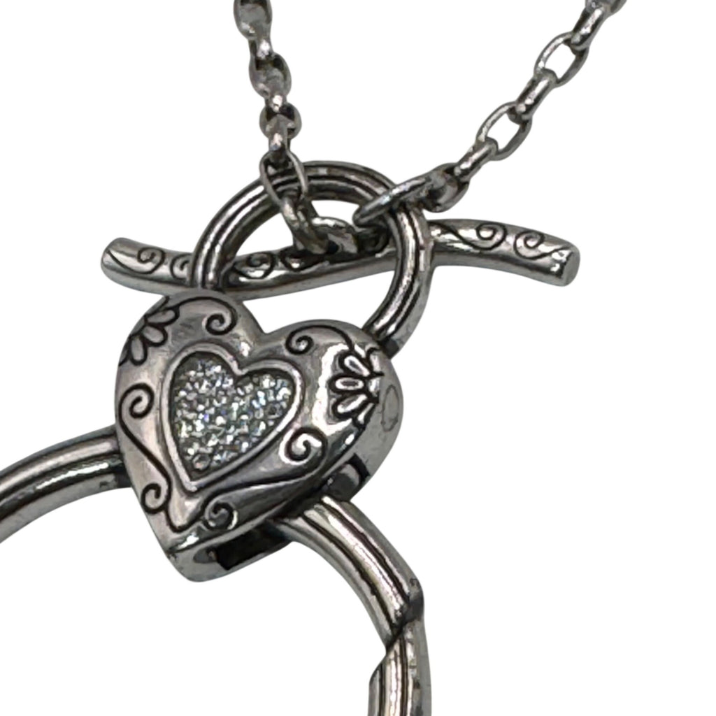 Brighton Toggle Necklace Heart Charm Crystal Silver-Tone 34” Gold Reversible ID