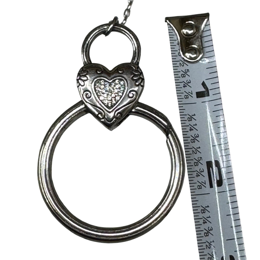 Brighton Toggle Necklace Heart Charm Crystal Silver-Tone 34” Gold Reversible ID