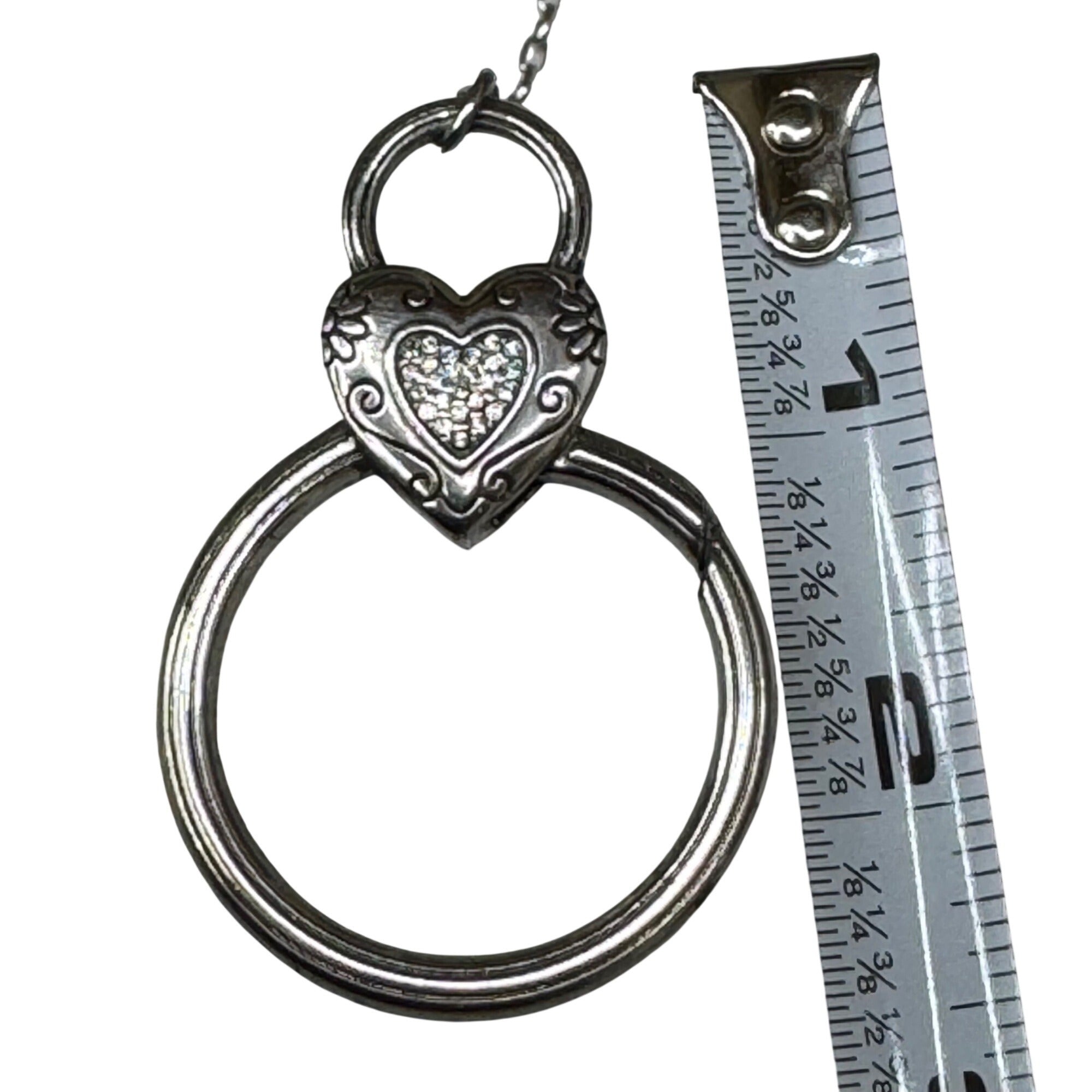 Brighton Toggle Necklace Heart Charm Crystal Silver-Tone 34” Gold Reversible ID