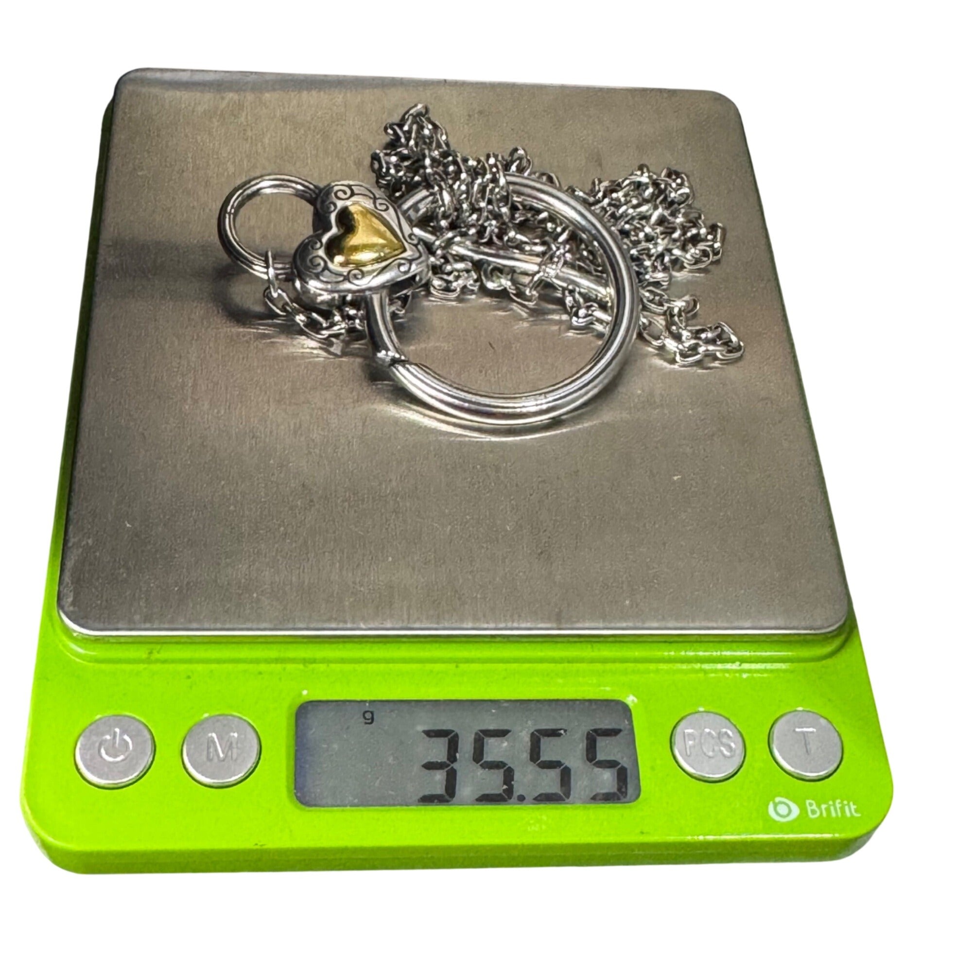 Brighton Toggle Necklace Heart Charm Crystal Silver-Tone 34” Gold Reversible ID