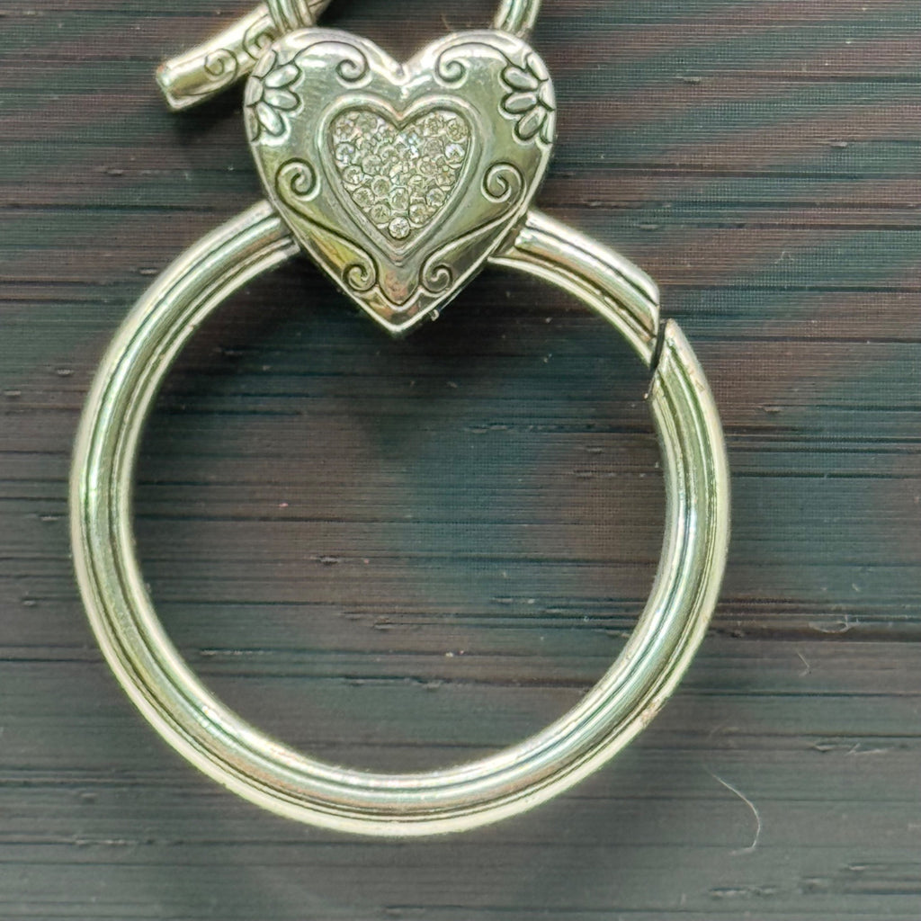 Brighton Toggle Necklace Heart Charm Crystal Silver-Tone 34” Gold Reversible ID