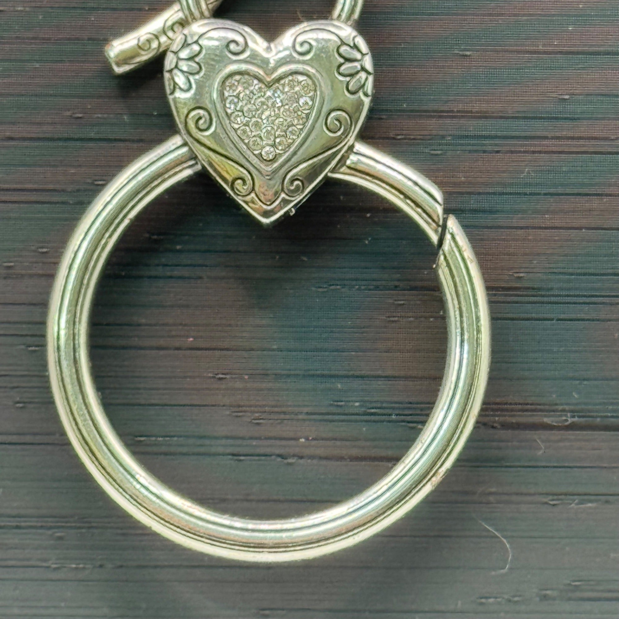 Brighton Toggle Necklace Heart Charm Crystal Silver-Tone 34” Gold Reversible ID