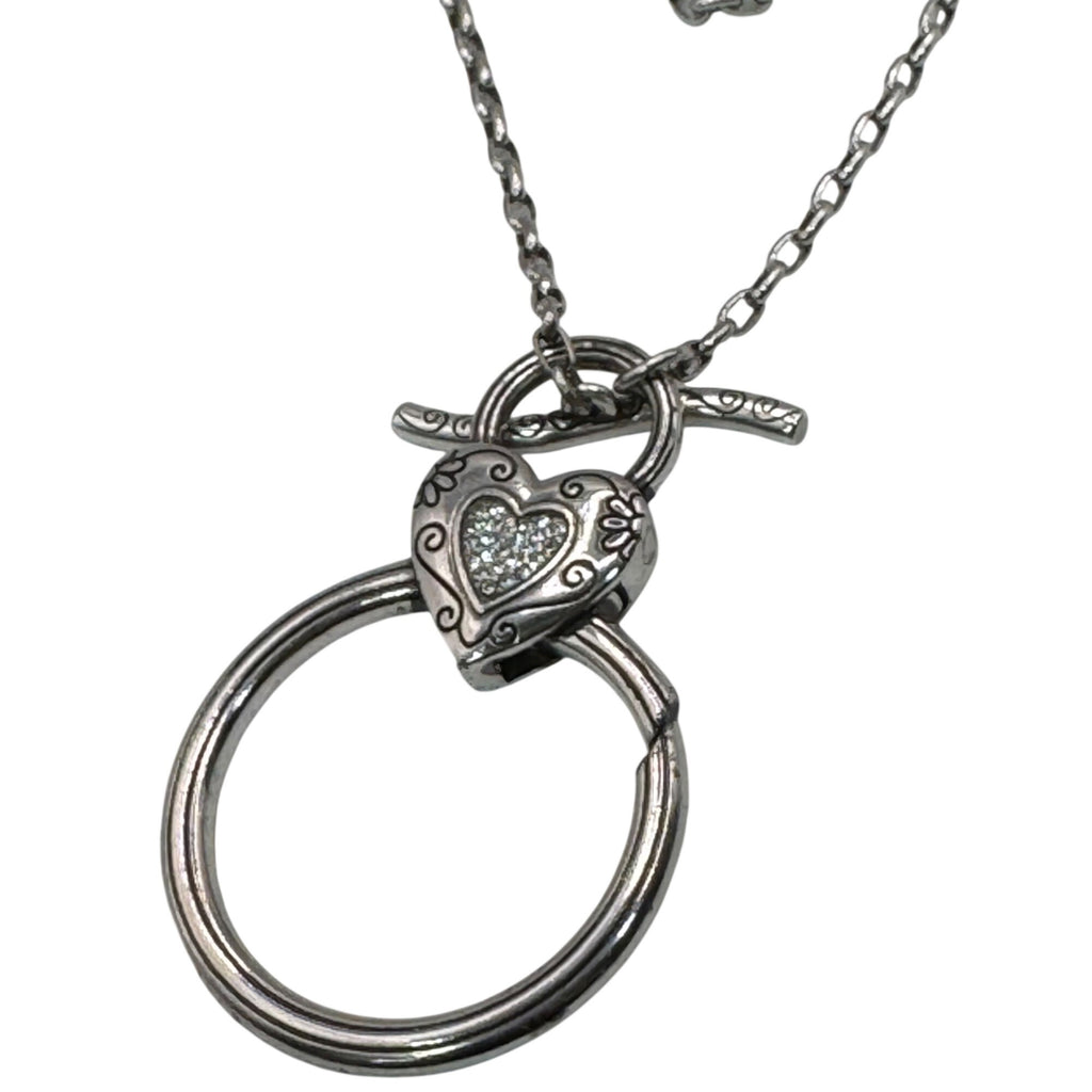 Brighton Toggle Necklace Heart Charm Crystal Silver-Tone 34” Gold Reversible ID