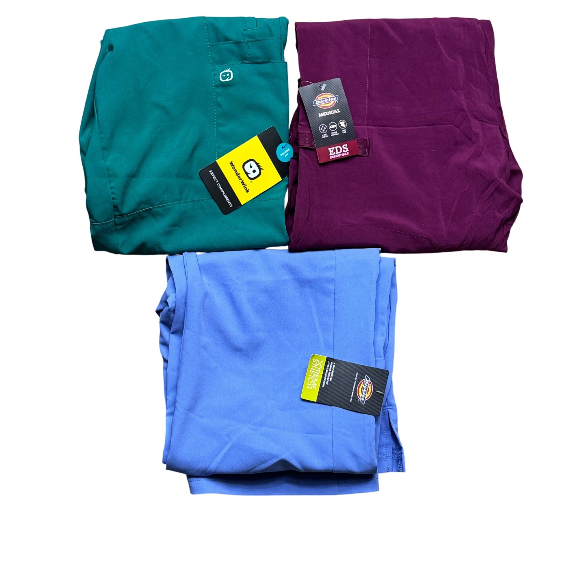 Dickies Wonderwink Scrub Pants Lot Womens XXS New With Tags Blue Green Maroon
