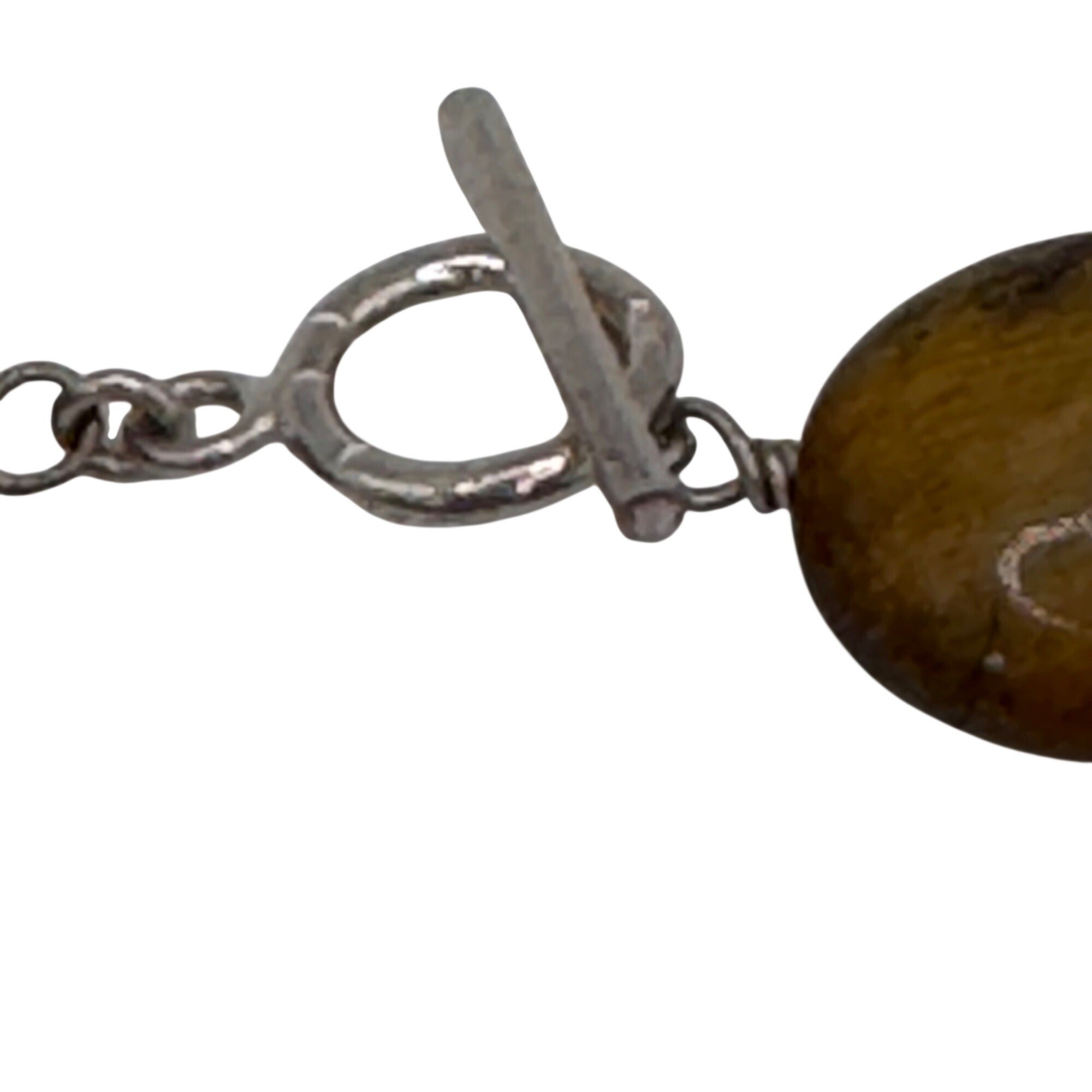 Tigers Eye & Sterling Silver Beaded Necklace Choker BibToggle Clasp 15" Gemstone