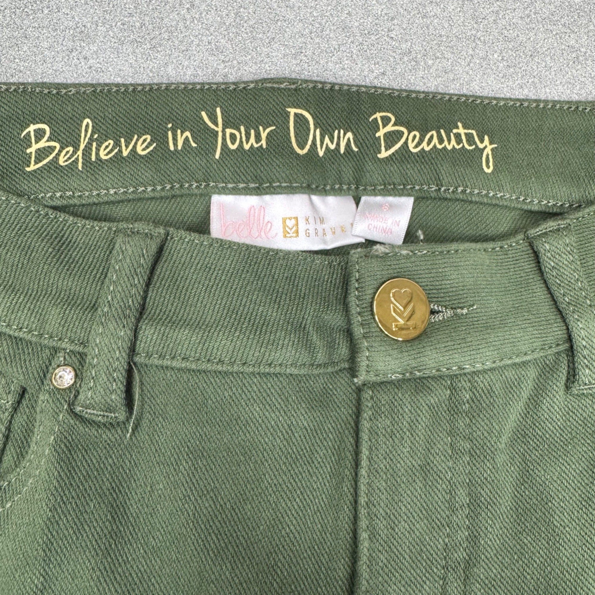 Belle By Kim Gravel Womens Green Straight Leg Pants Sz 6 Jeans Olive New w/o Tag