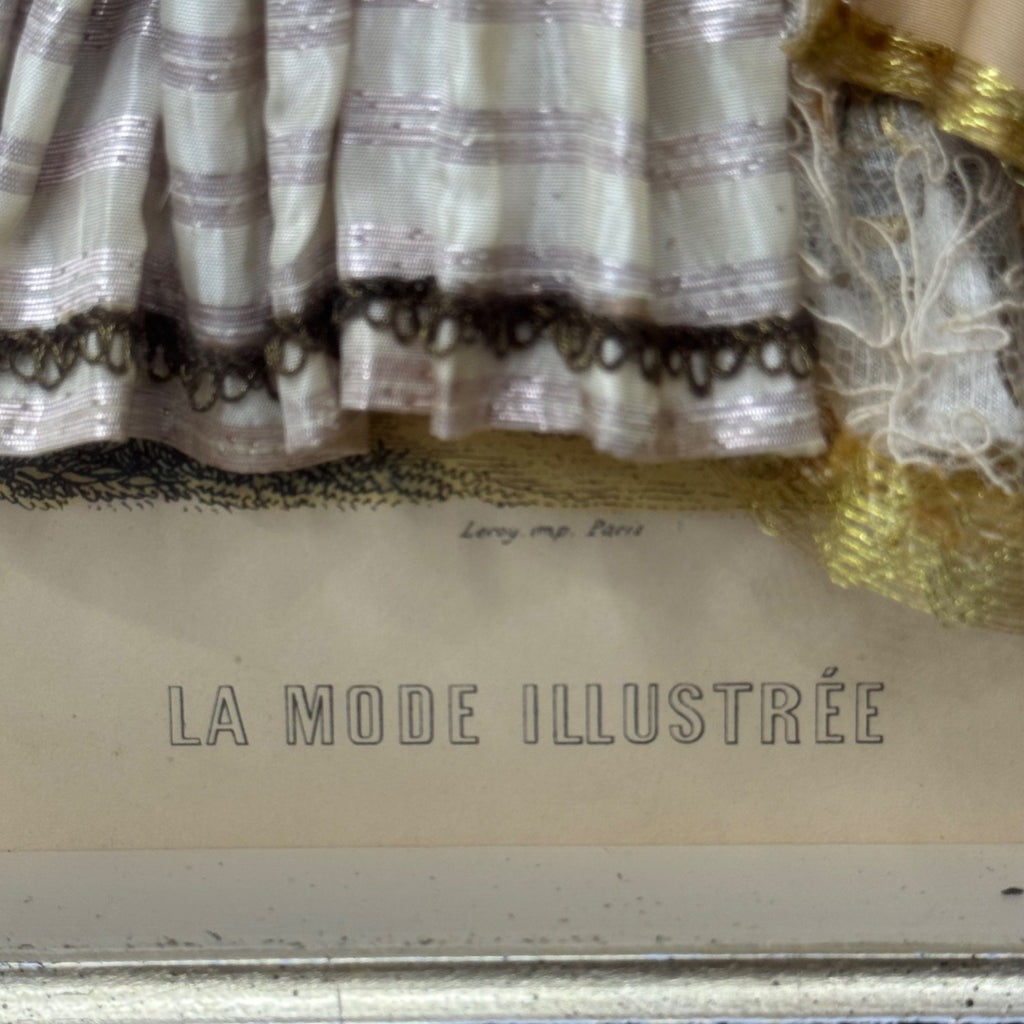 Antique La Mode Illustree Print 3D Shadow Box Gold Frame Fabric 12x15 Fashion