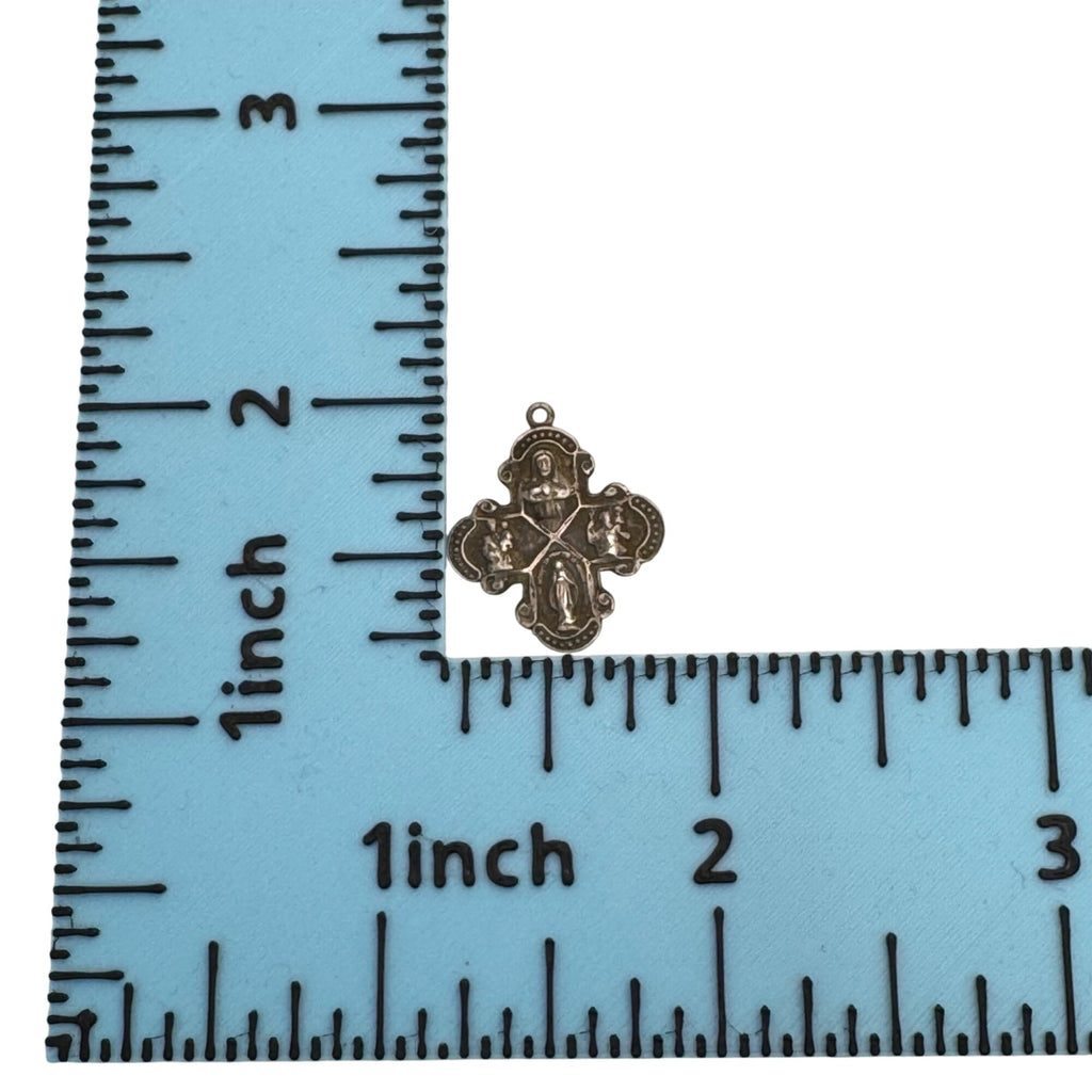 Four Way Catholic Cross Pendant With Religious Icons Vintage Sterling Silver 1"