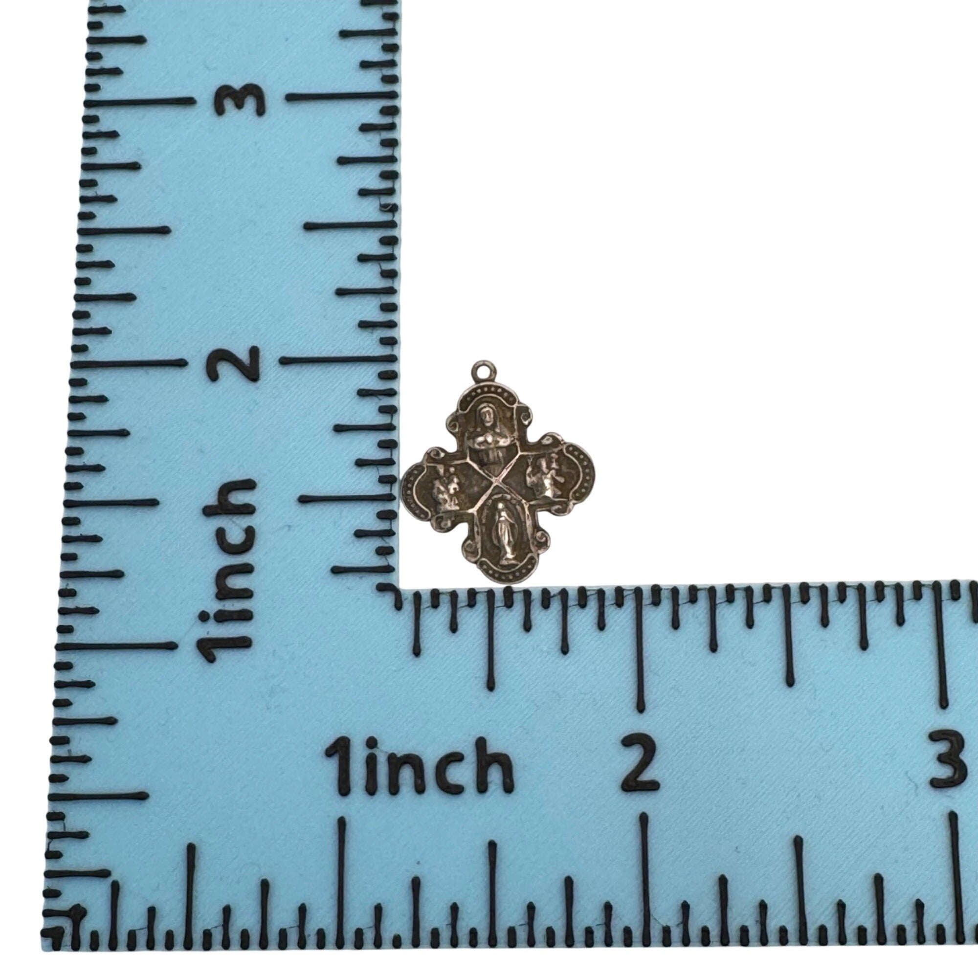 Four Way Catholic Cross Pendant With Religious Icons Vintage Sterling Silver 1"