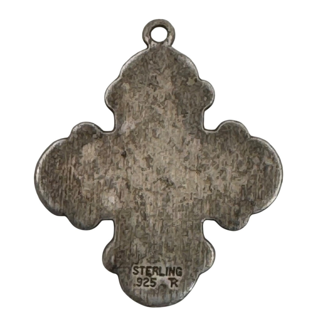 Four Way Catholic Cross Pendant With Religious Icons Vintage Sterling Silver 1"