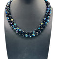 Vintage Faceted Blue Oil Spill Peacock Glass Bead Necklace Detailed Clasp 16.5"