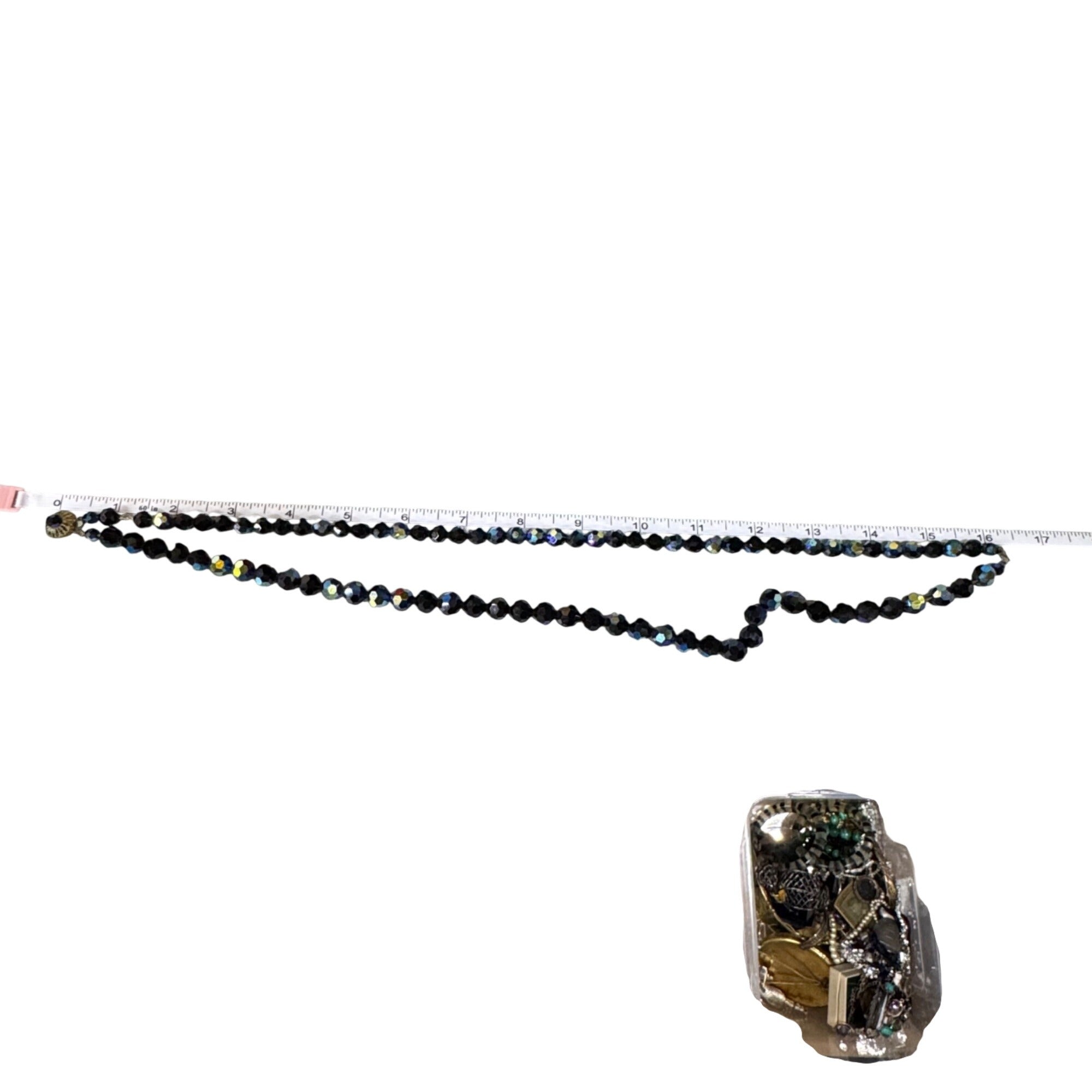 Vintage Faceted Blue Oil Spill Peacock Glass Bead Necklace Detailed Clasp 16.5"