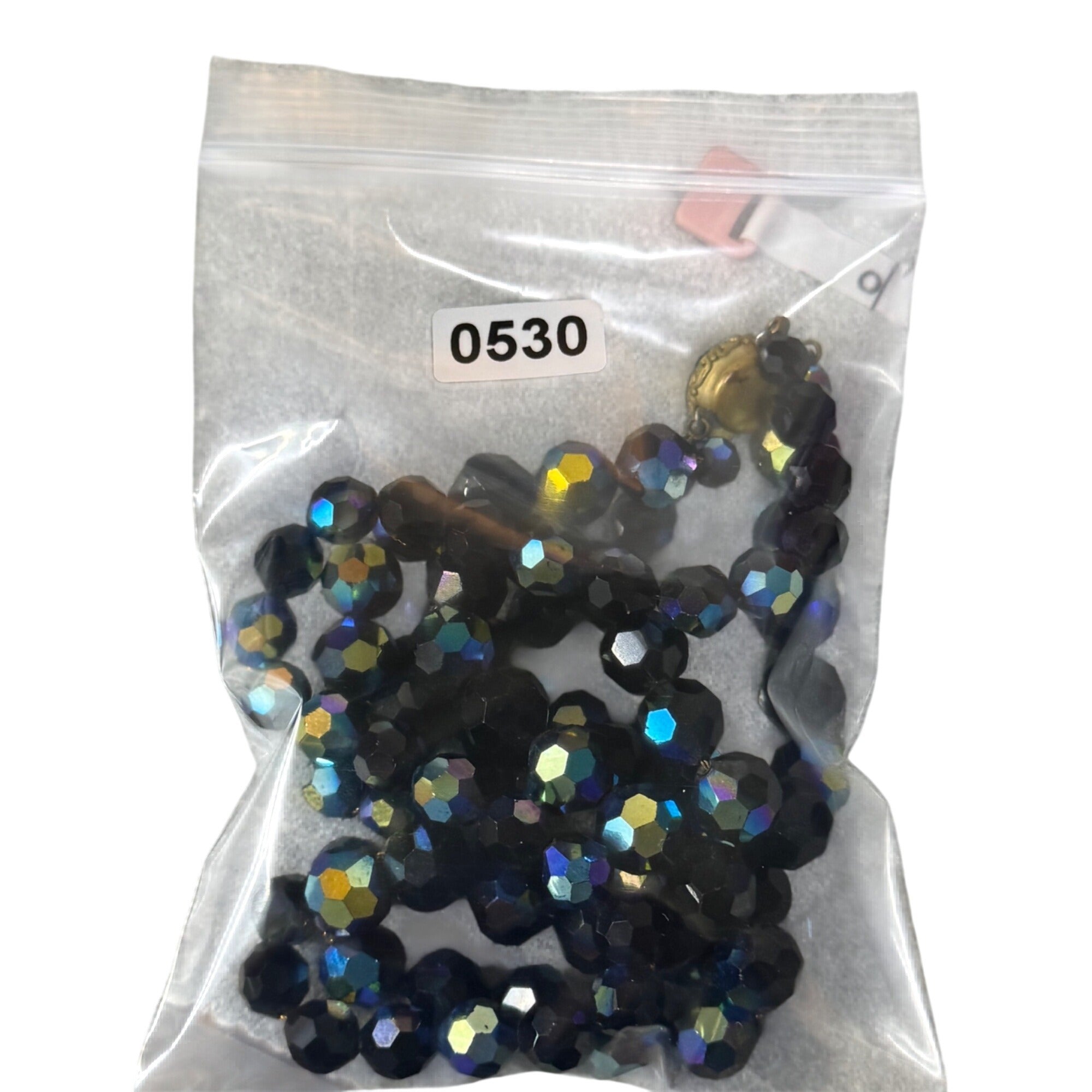 Vintage Faceted Blue Oil Spill Peacock Glass Bead Necklace Detailed Clasp 16.5"