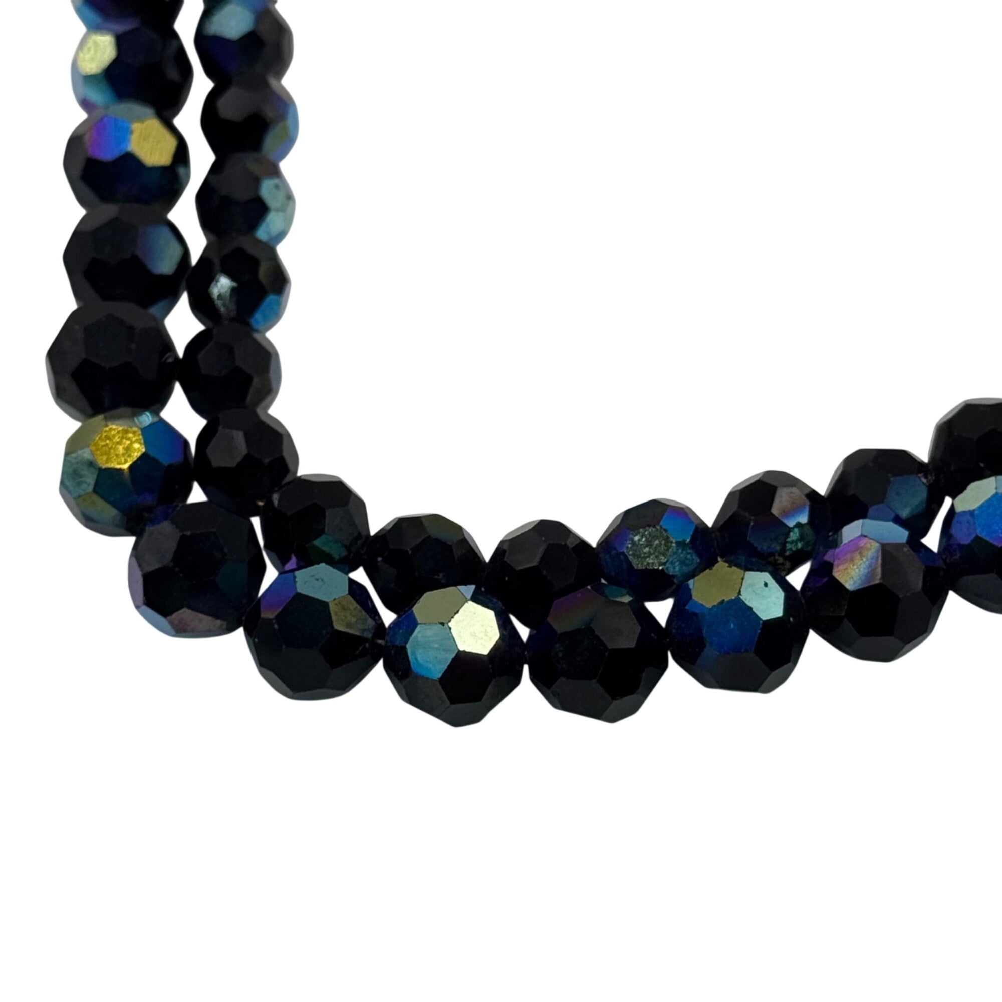Vintage Faceted Blue Oil Spill Peacock Glass Bead Necklace Detailed Clasp 16.5"