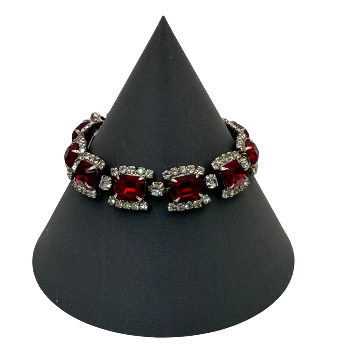 Regency Red Rhinestone Tennis Bracelet Silver-Tone Setting Mid-Century Vintage