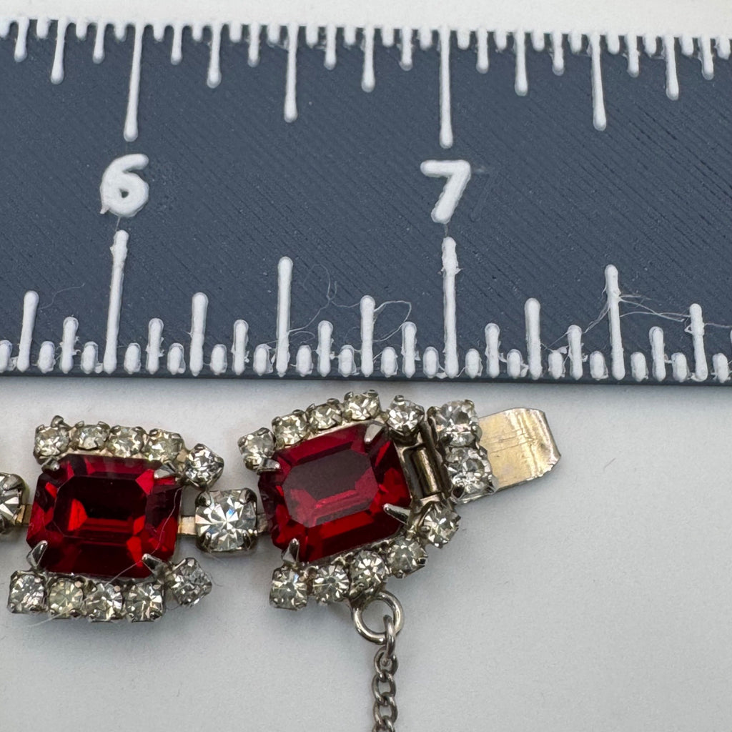Regency Red Rhinestone Tennis Bracelet Silver-Tone Setting Mid-Century Vintage