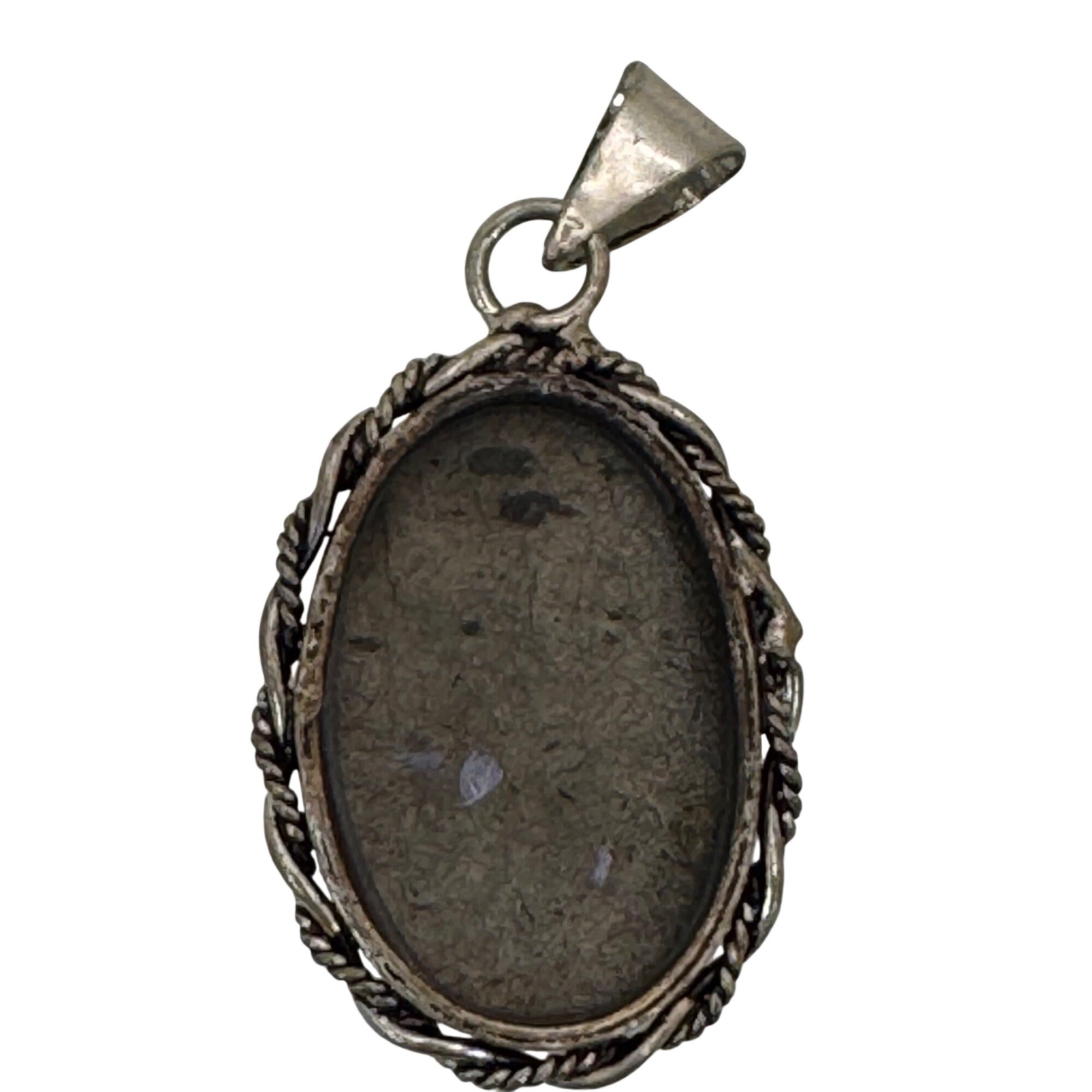 Vintage Sterling Silver Oval Hematite Pendant Rope Edge Design 1.25" Southwest