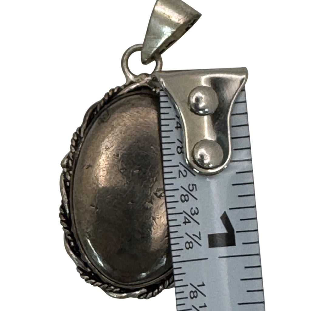 Vintage Sterling Silver Oval Hematite Pendant Rope Edge Design 1.25" Southwest