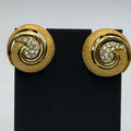 Trifari Gold-Tone Swirl Clip On Earrings Infinity Rhinestone Accents 1" Vintage