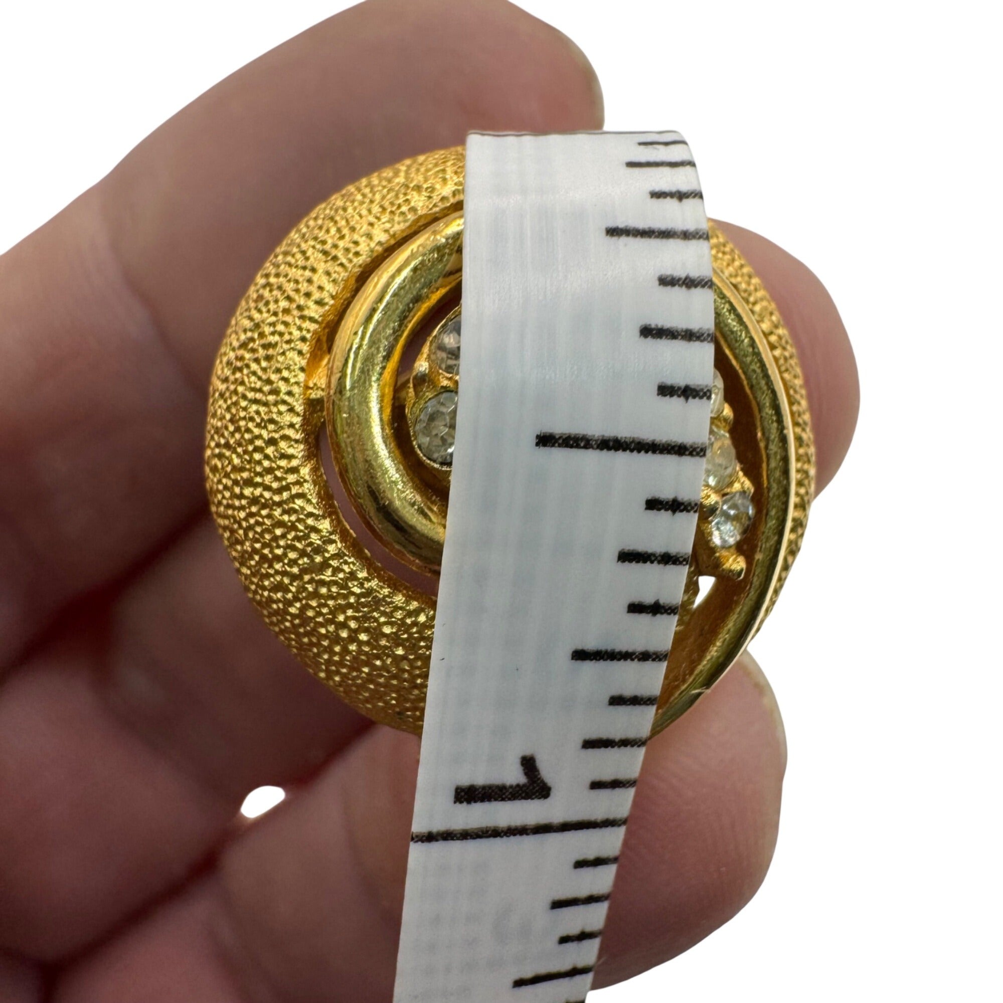 Trifari Gold-Tone Swirl Clip On Earrings Infinity Rhinestone Accents 1" Vintage