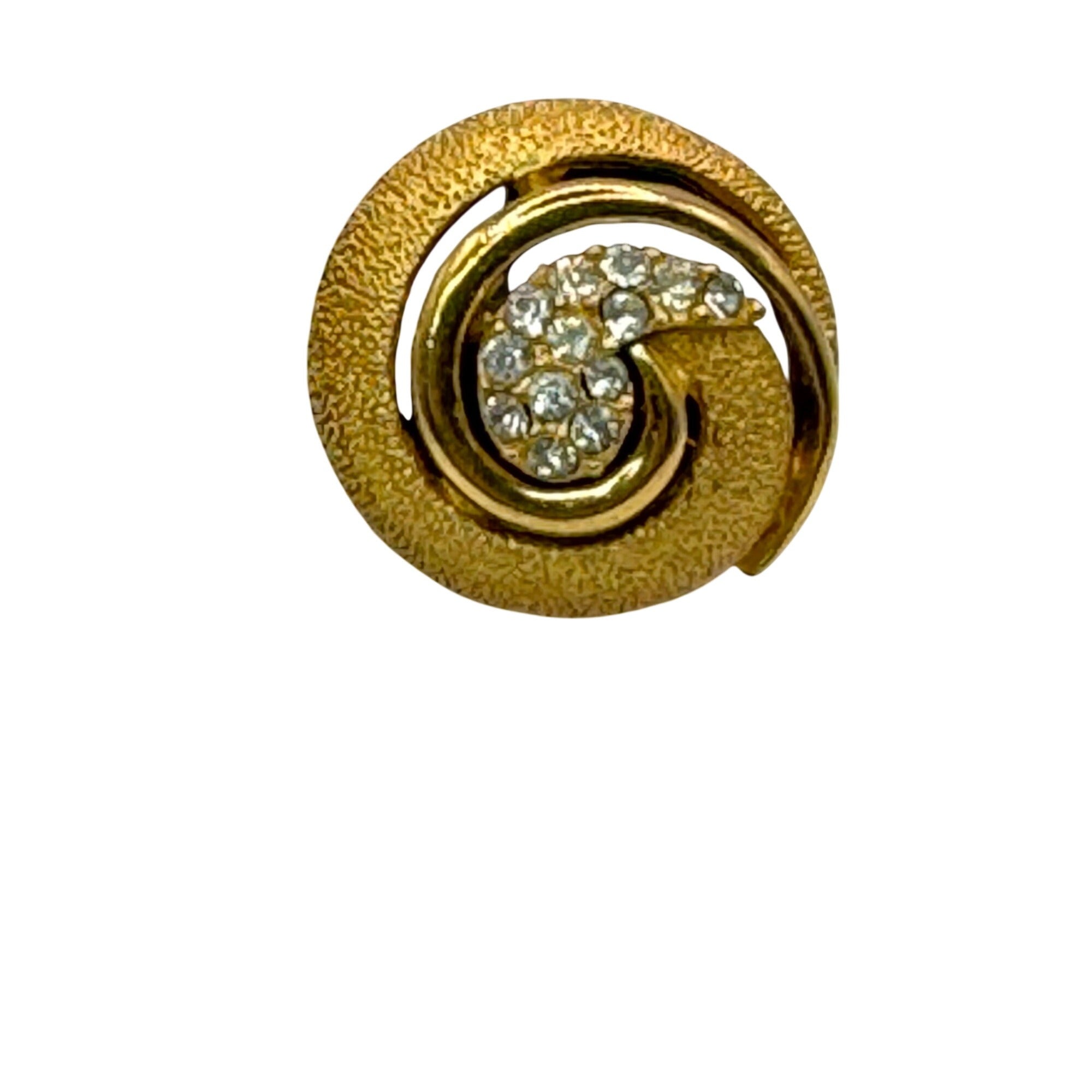 Trifari Gold-Tone Swirl Clip On Earrings Infinity Rhinestone Accents 1" Vintage