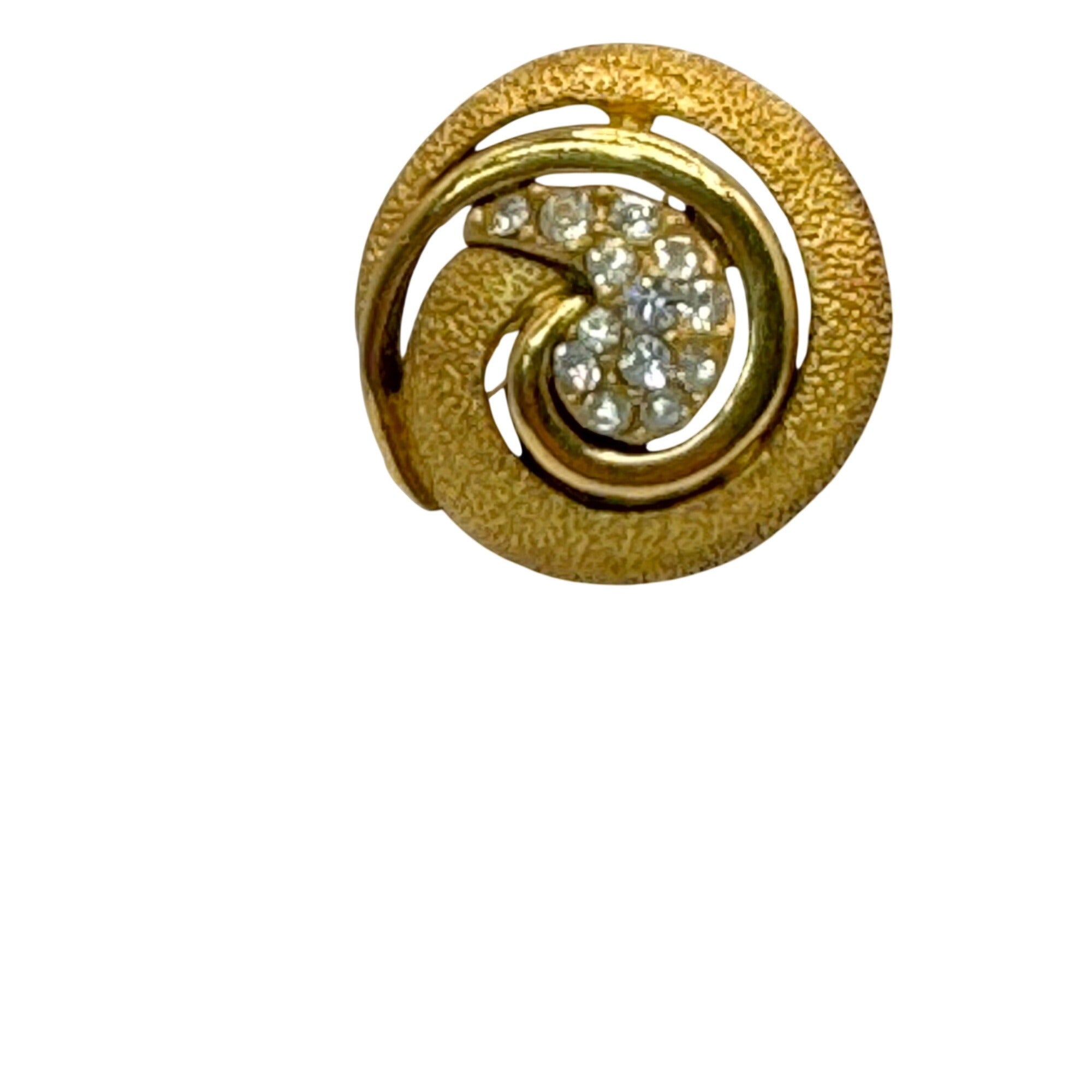 Trifari Gold-Tone Swirl Clip On Earrings Infinity Rhinestone Accents 1" Vintage